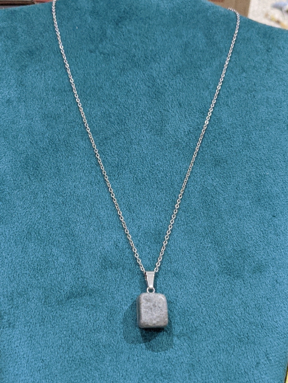 Silver Toned Gray Stone Pendant Necklace - Women